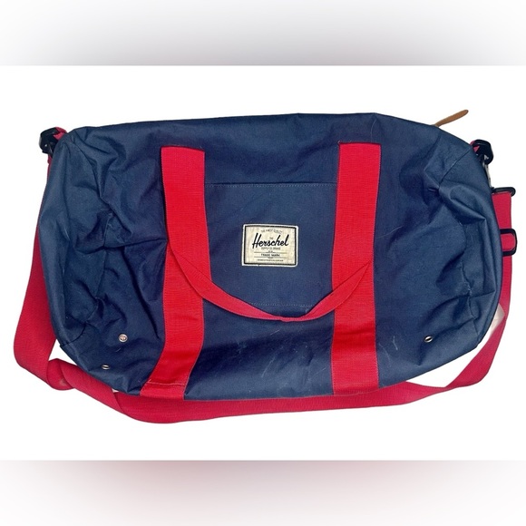 Herschel Blue With Red Pinstripe Carry On Weekend Gym Duffel Bag Sutton mid size - Picture 1 of 3